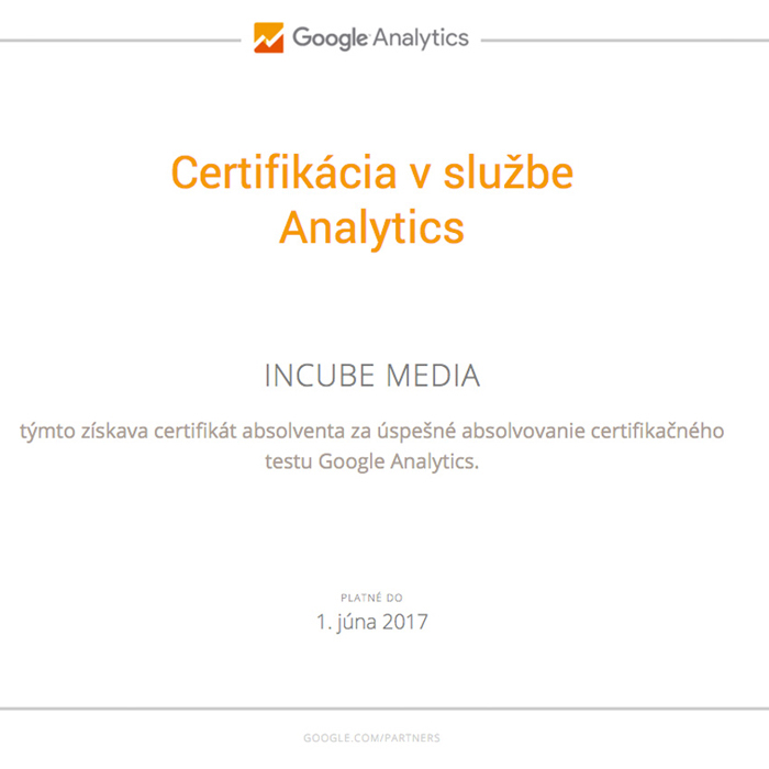 Certifikát Google Analytics