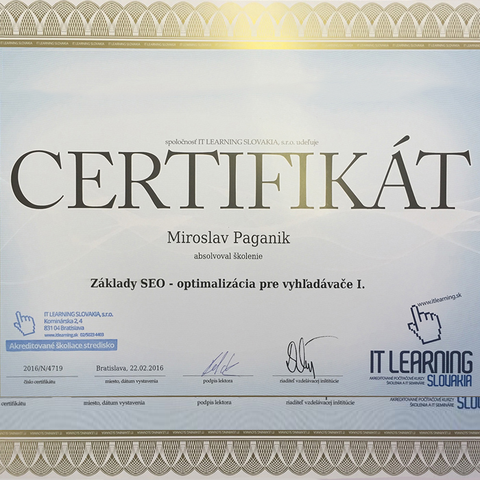 Certifikát SEO optimalizácia pre vyhľadávače